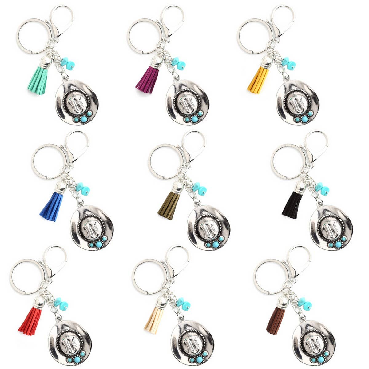 ACCITY - Boho Cowboy Hat Keychain with Vintage Western Charm_CWAB5083 - BLUE / (OS) 1