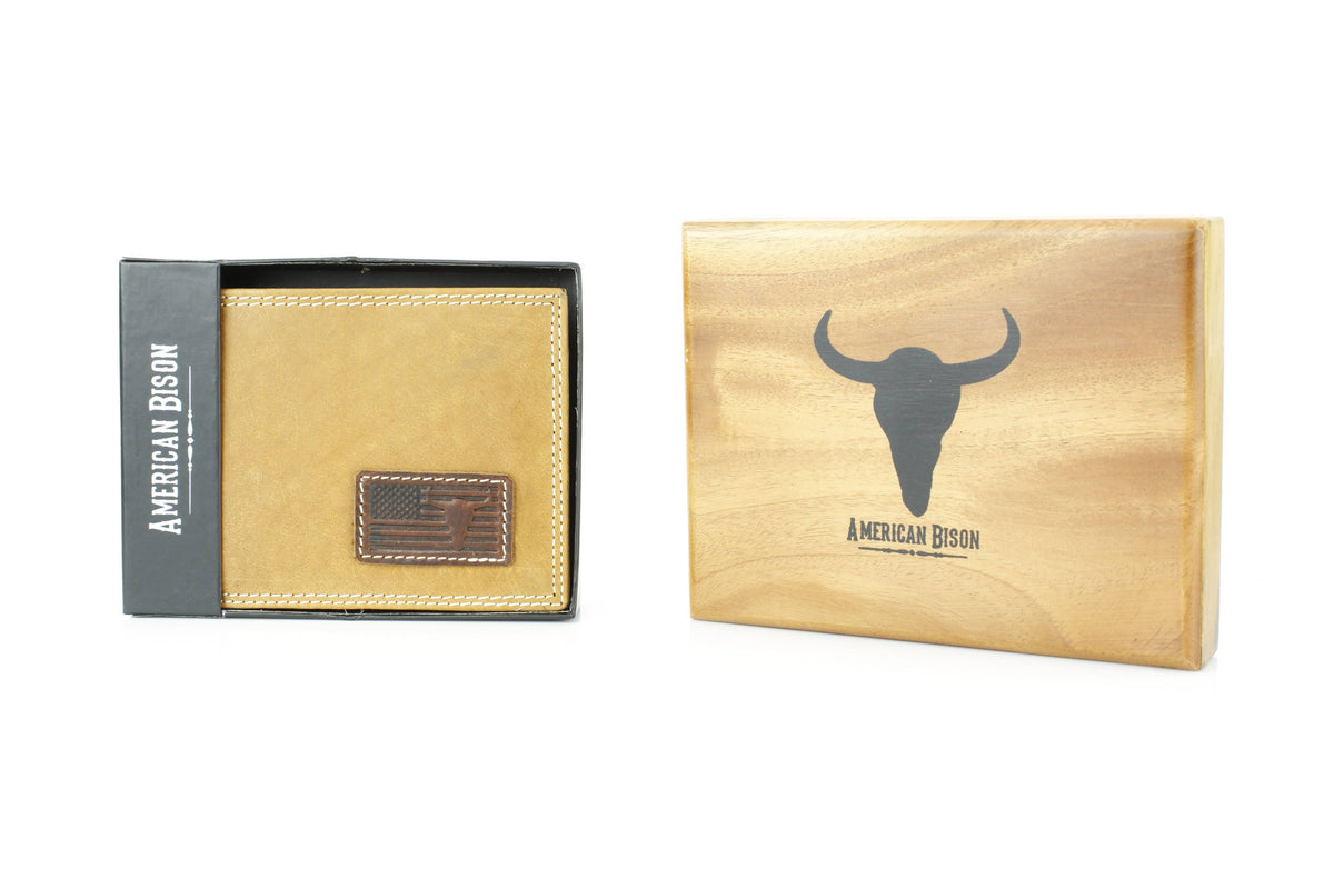 Leather Impressions Inc - Bi-Fold Wallet with Flag & Bison Skull ABMW 25-2008 - Black