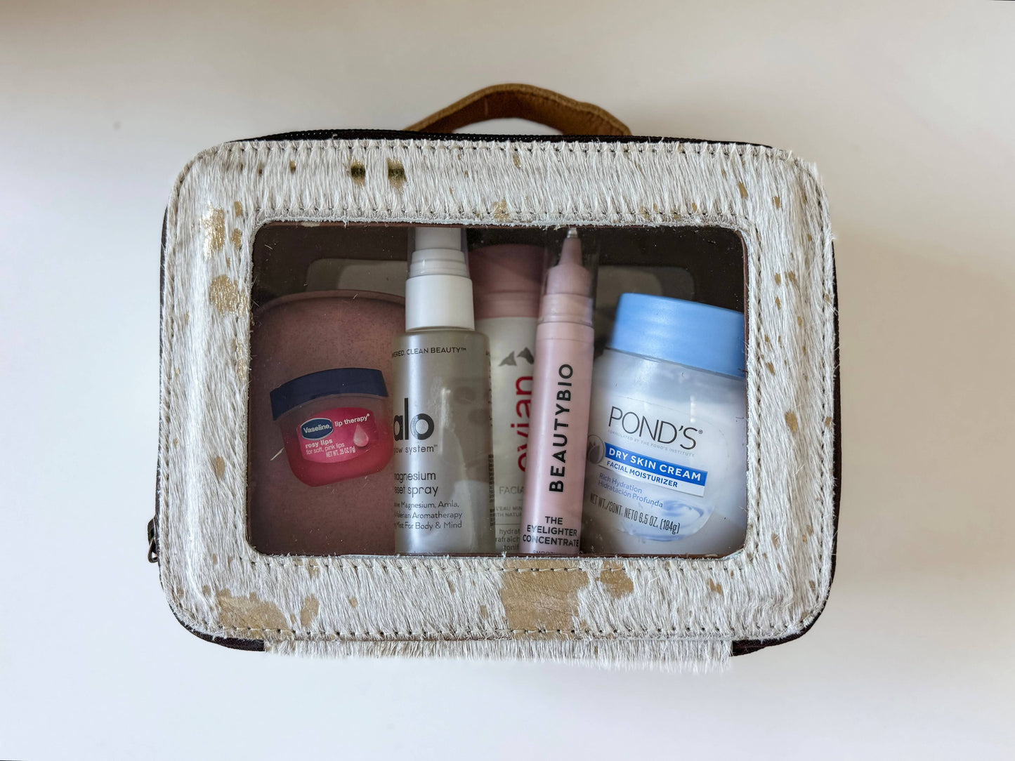 Boho Ranch Shop - Cowhide Cosmetic Case - Toiletry Makeup Travel Bag - BLACK + WHITE