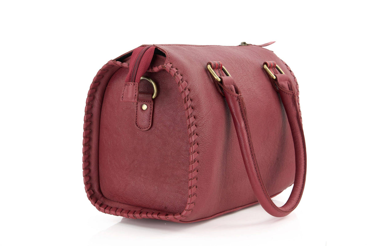 Leather Impressions Inc - Red Tooled Leather Barrel Bag – ABHB 18-26113
