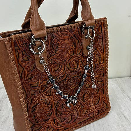 Western Elite Jewelry - PC260418-14          12'' Silver metal chain with black turquoise stone squash blossom charms Purse chain