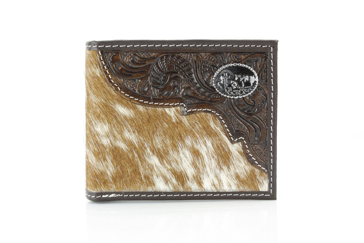 Leather Impressions Inc - Western Cowhide Bifold Wallet with Filigree Tooling & Concho - Long Horn