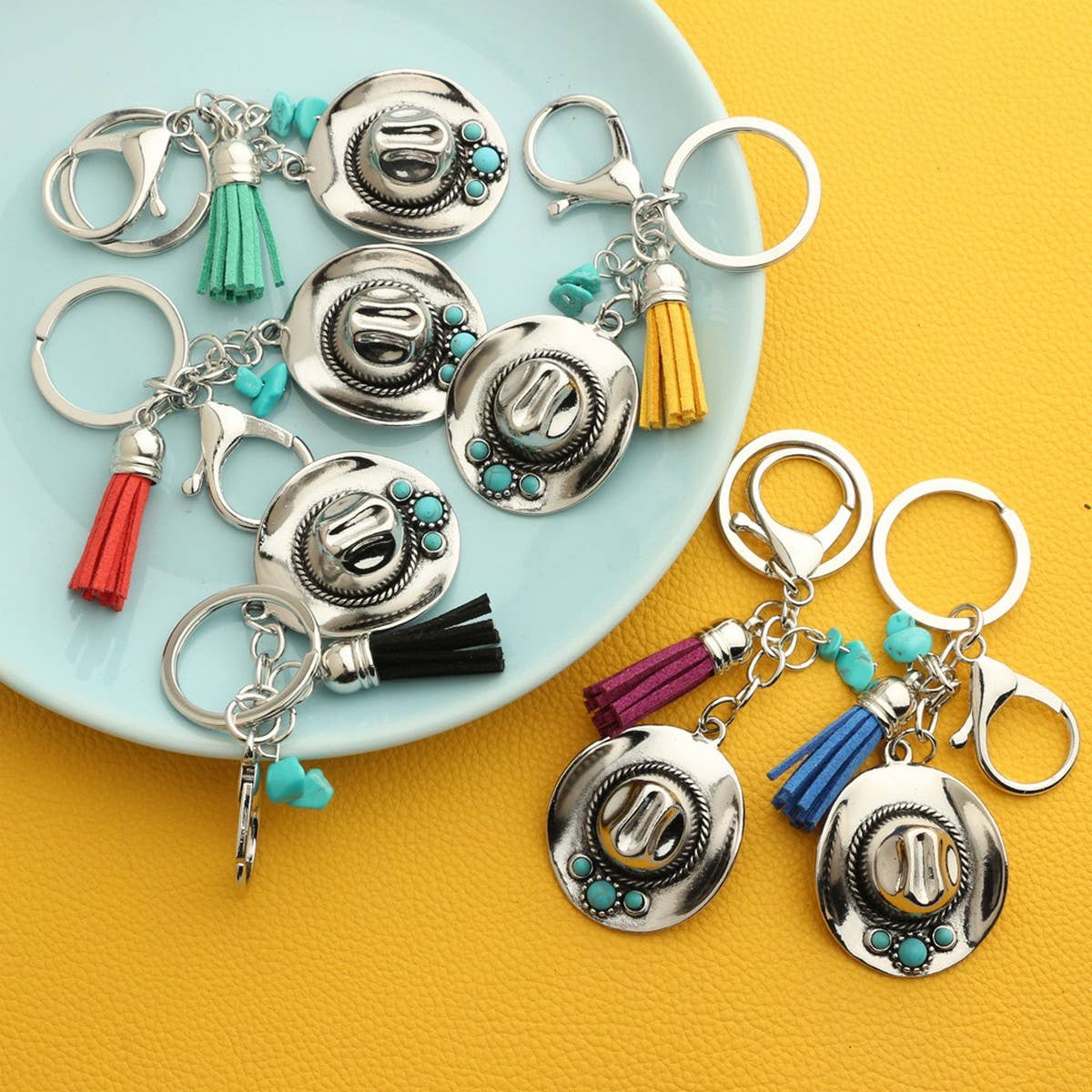 ACCITY - Boho Cowboy Hat Keychain with Vintage Western Charm_CWAB5083 - BLUE / (OS) 1