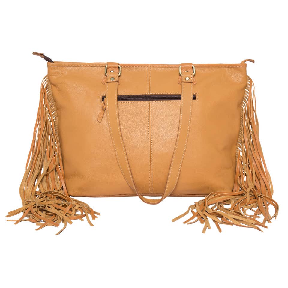Cowhide Bag With Turq Stonework & Fringes- Langford - Black & White / With Fringe