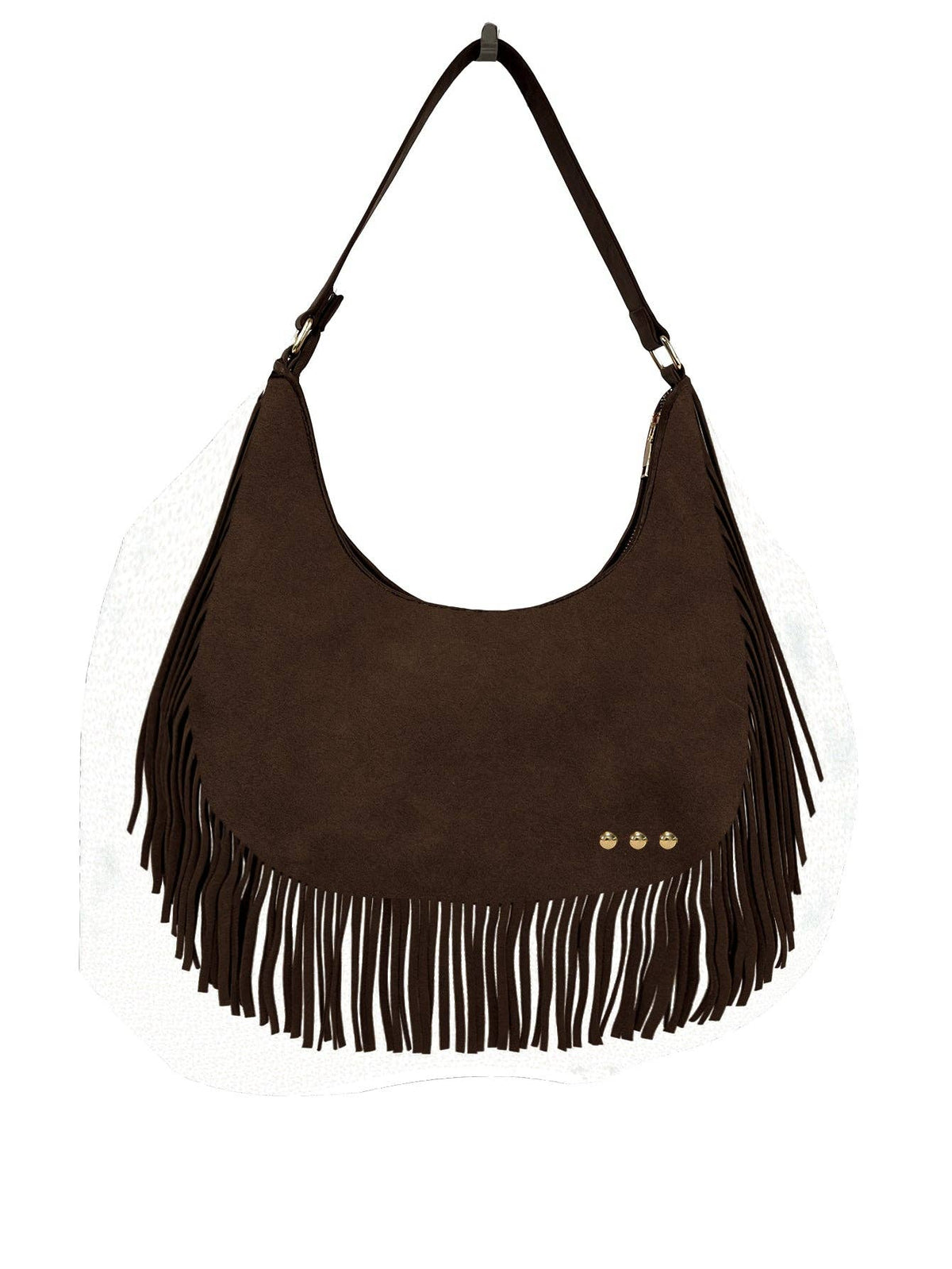 Pretty Simple - Loretta Suede Fringe Slouchy Bag - Chocolate