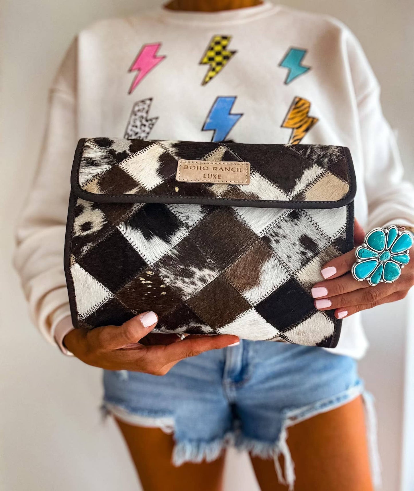 Boho Ranch Shop - BOHO LUXE FOLDABLE travel makeup jewelry bag Genuine Cowhide