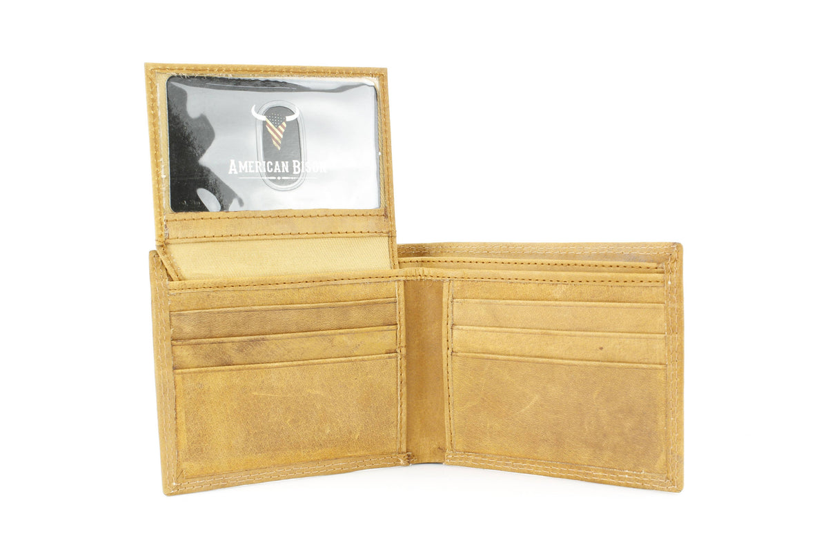 Leather Impressions Inc - Bi-Fold Wallet with Flag & Bison Skull ABMW 25-2008 - Black