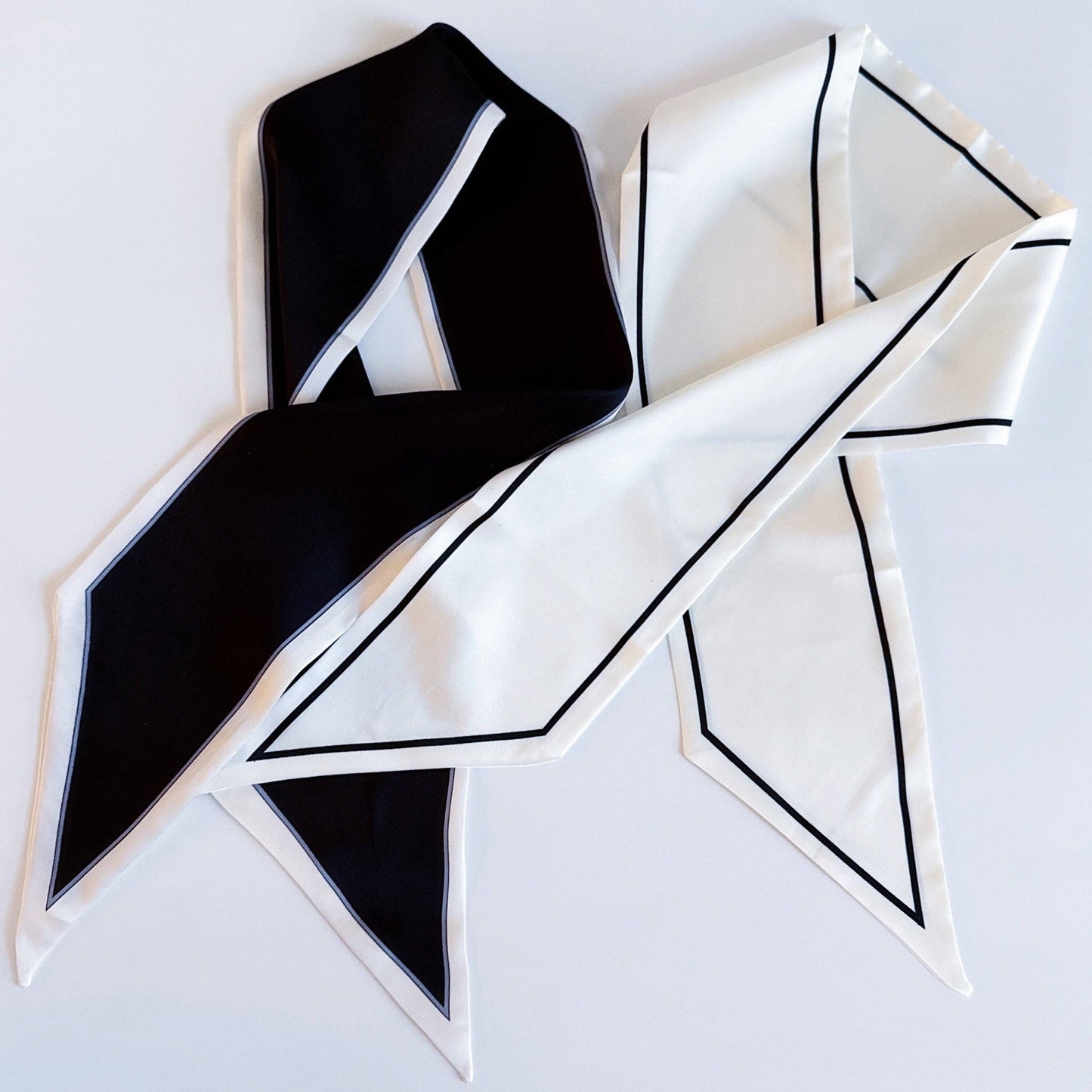 Ellison+Young - Chic Contrast Edge Ribbon Scarf – Stylish Accent for Bags, Hair & More - White