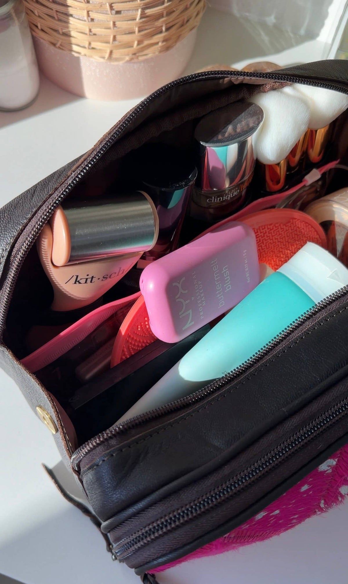 Boho Ranch Shop - MUA COWHIDE COSMETICS TRAVEL bag Genuine Leather makeup mua - TAN + WHITE COWHIDE