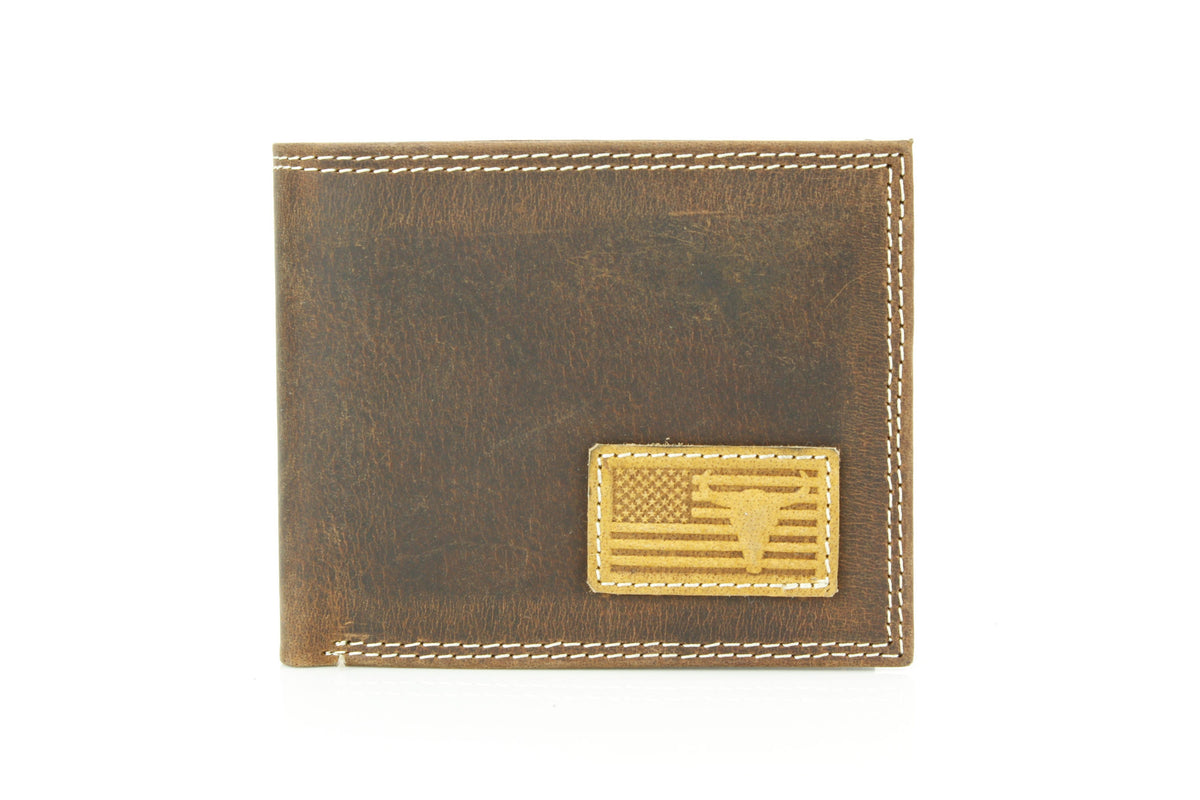 Leather Impressions Inc - Bi-Fold Wallet with Flag & Bison Skull ABMW 25-2008 - Black