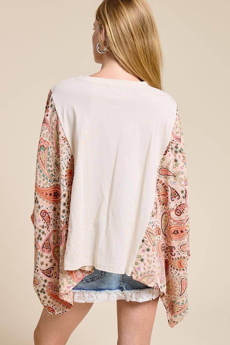 Zutter - Howdy Western Cowboy Graphic Rustic Sheer Sleeves Kaftan Top - BLACK / M