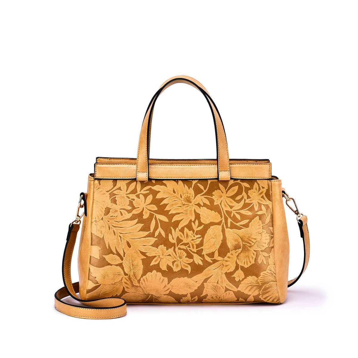 Salome 3D Embossed Floral Satchel - Black