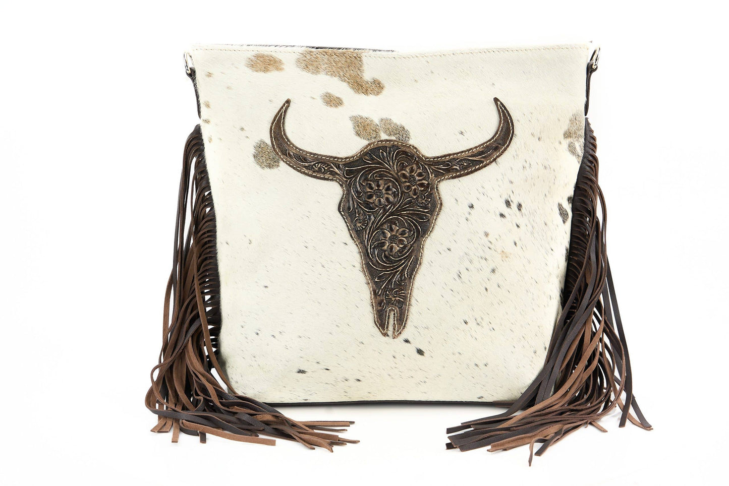 Hair on Hide Tote with Tooled Floral Bison Logo