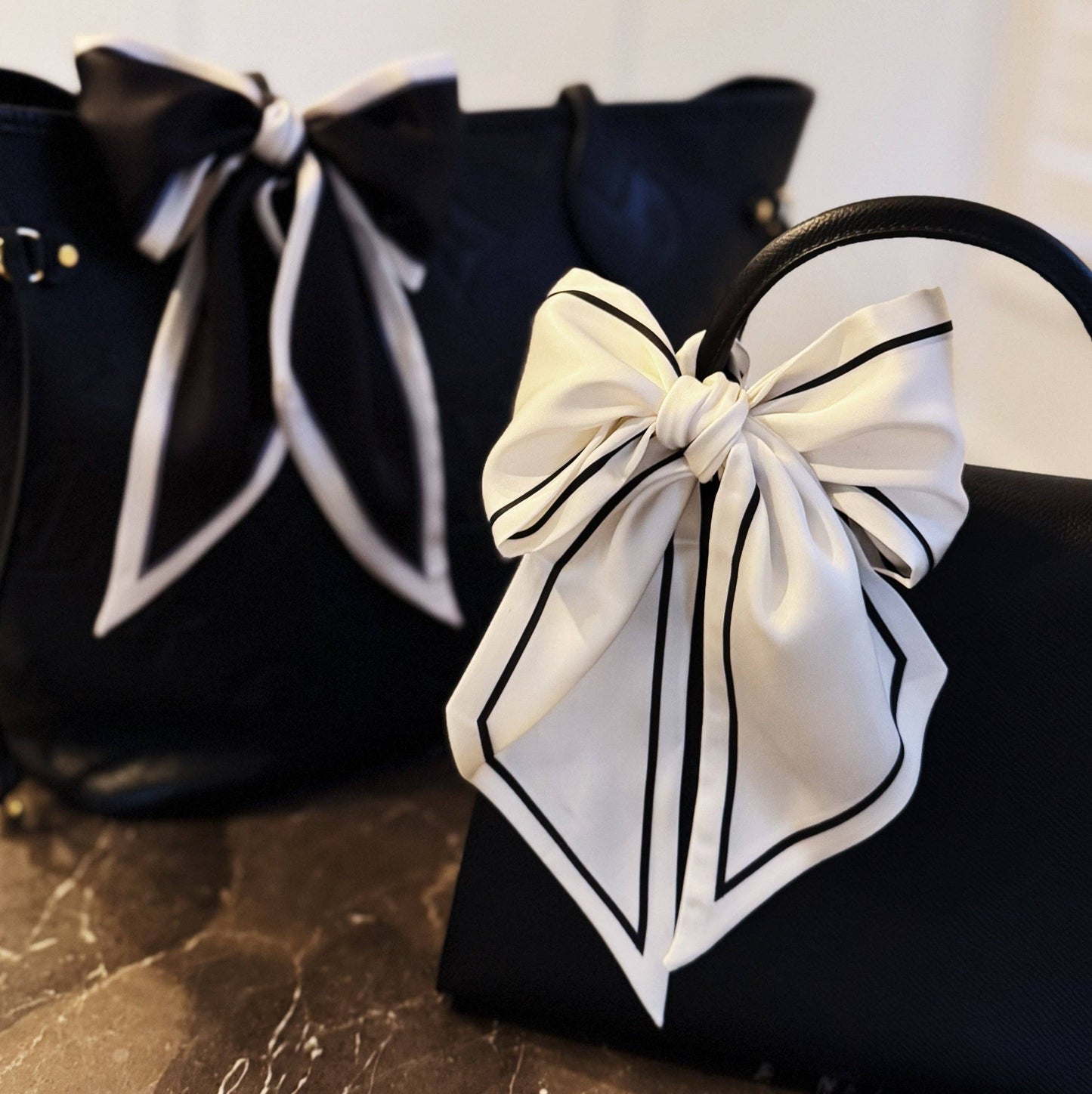 Ellison+Young - Chic Contrast Edge Ribbon Scarf – Stylish Accent for Bags, Hair & More - White