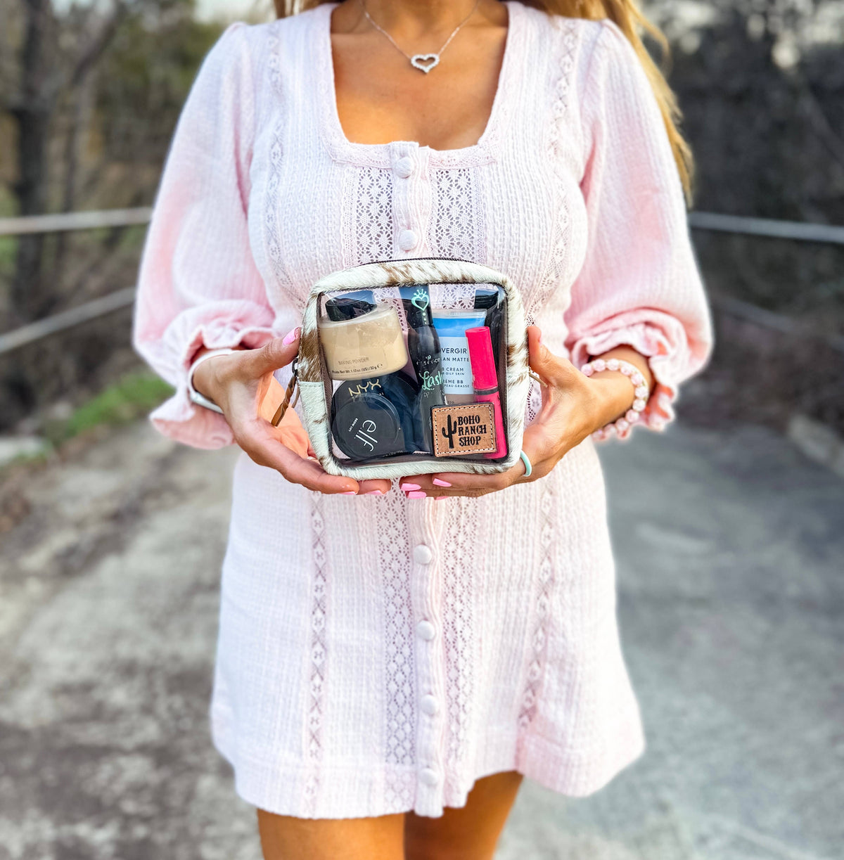 Boho Ranch Shop - Toiletry Makeup Travel Bag - PINK + SILVER SPECS