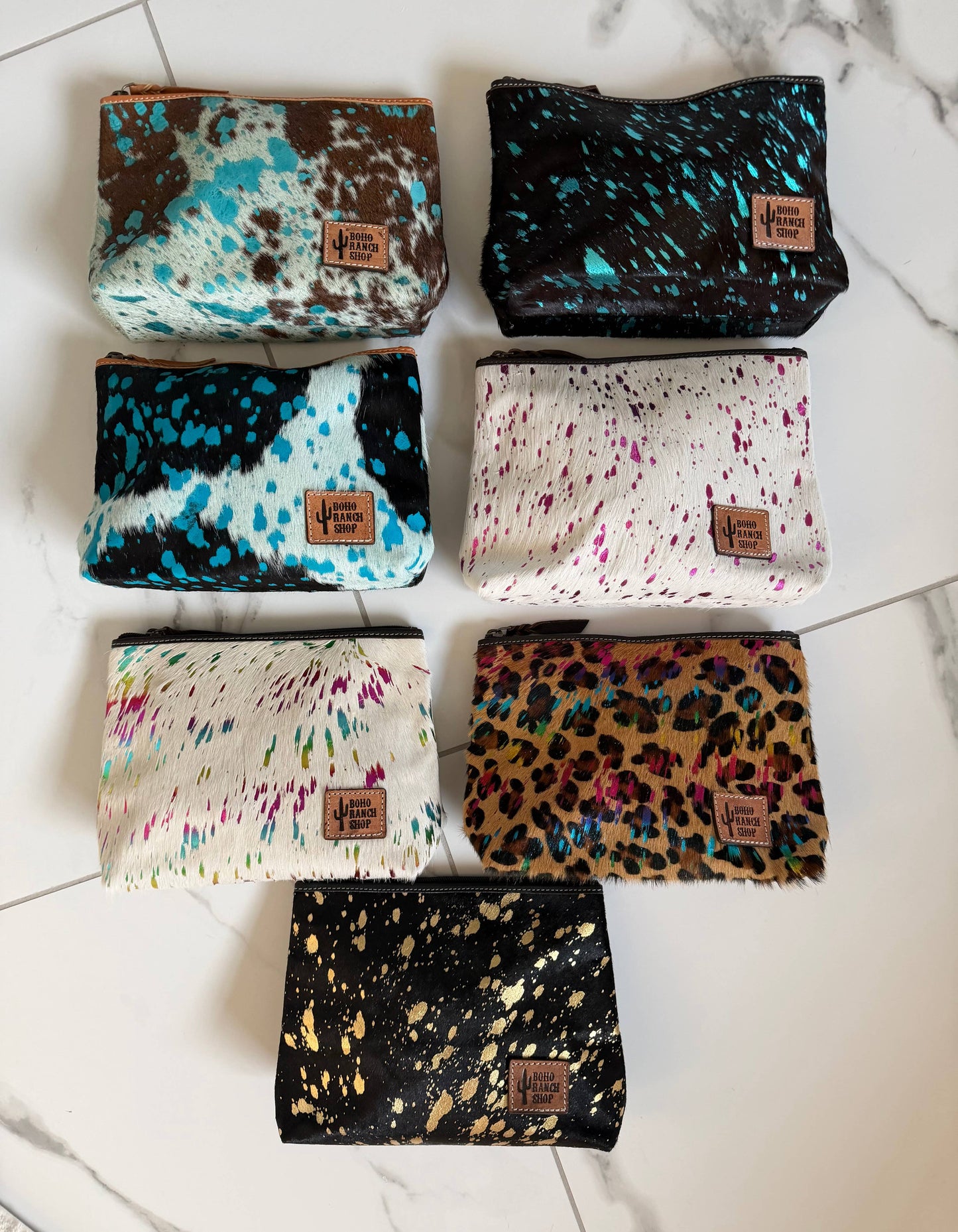 Boho Ranch Shop - Western Cowhide Makeup Bag Travel - BLACK + WHITE