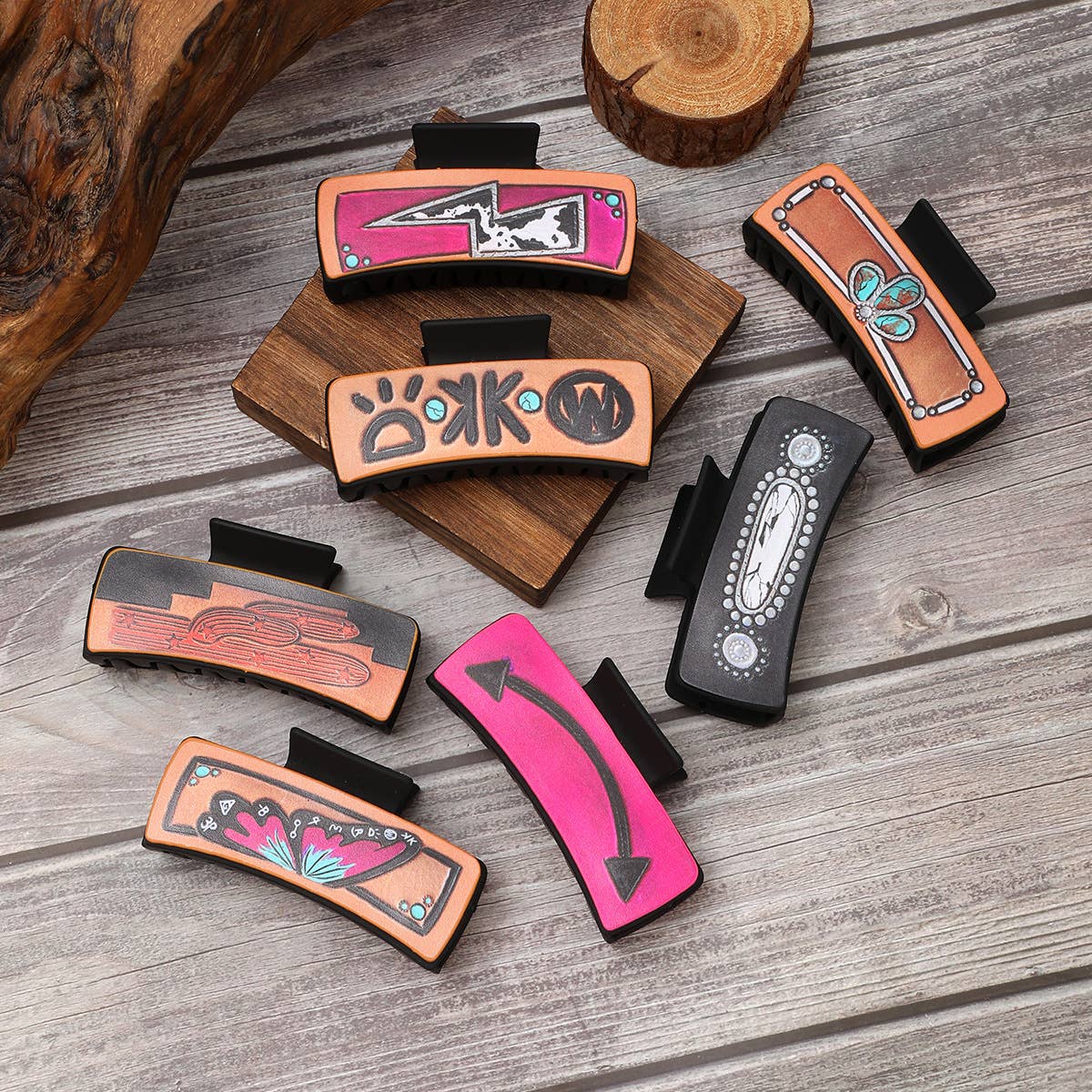 ACCITY - Western Leather Hair Claw - Cactus Butterfly Clip_CWASC1625 - TYPE5 / (OS) 1