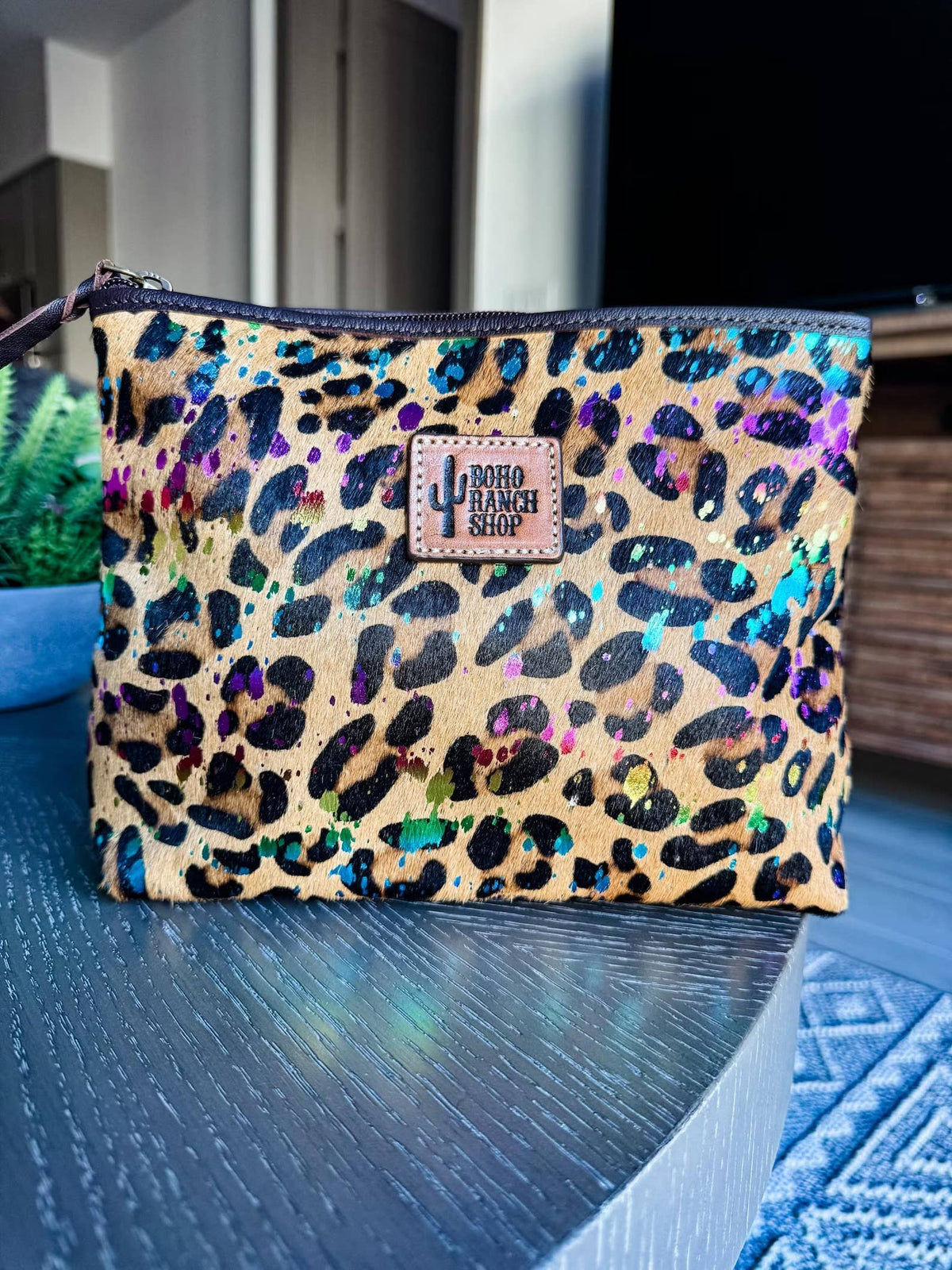 Boho Ranch Shop - Western Cowhide Makeup Bag Travel - BLACK + WHITE