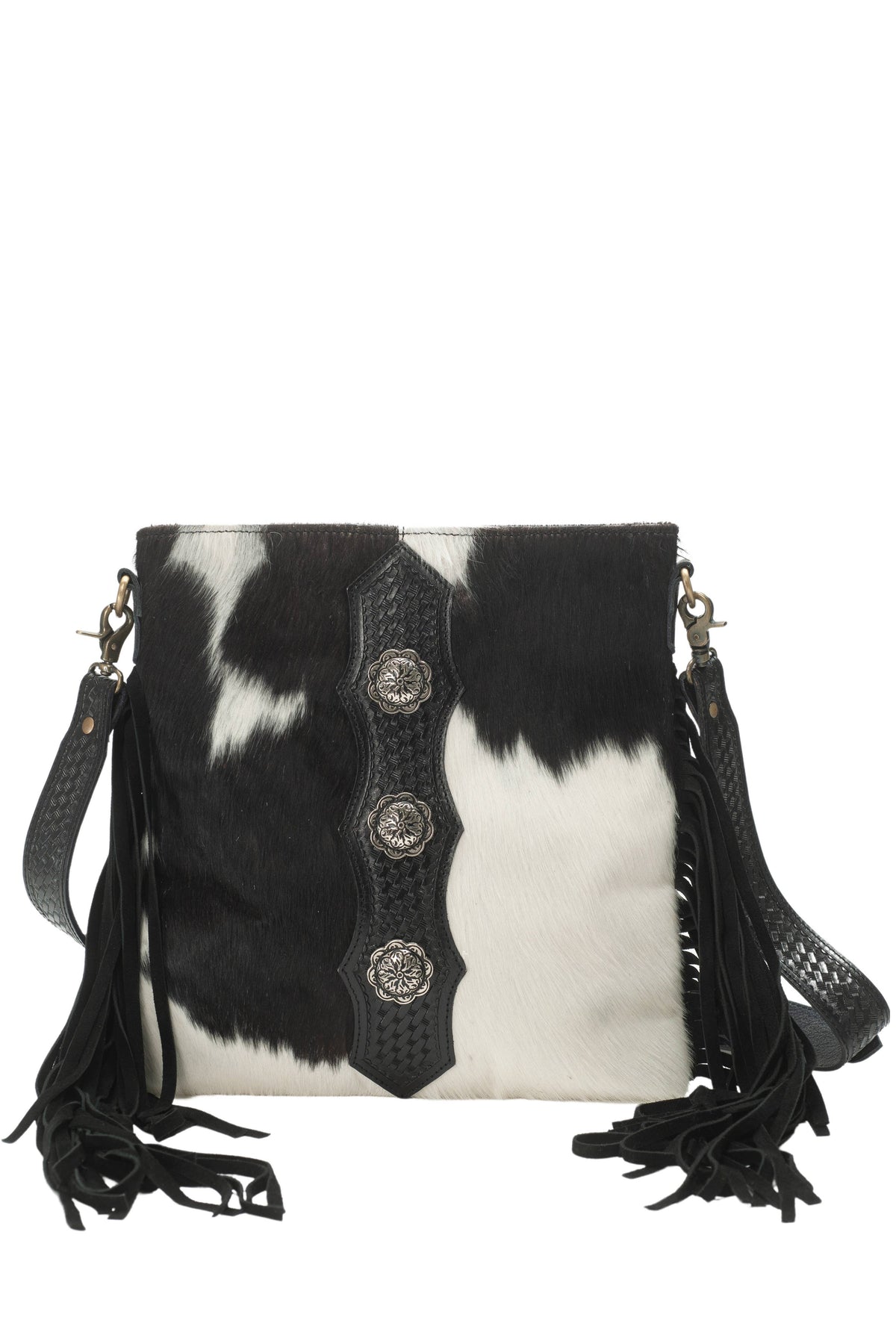 Leather Impressions Inc - American Bison Western Style Hair on Hide Fringe Crossbody - Black