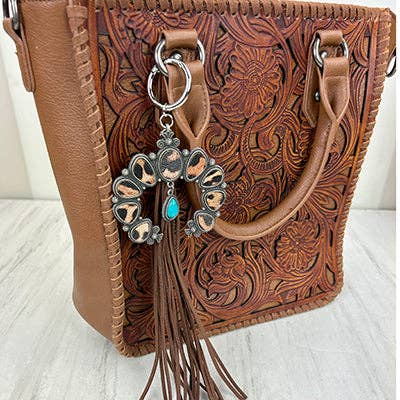 Western Elite Jewelry - PC260406-21                  Western Leather feather with brown tassel Purse charm