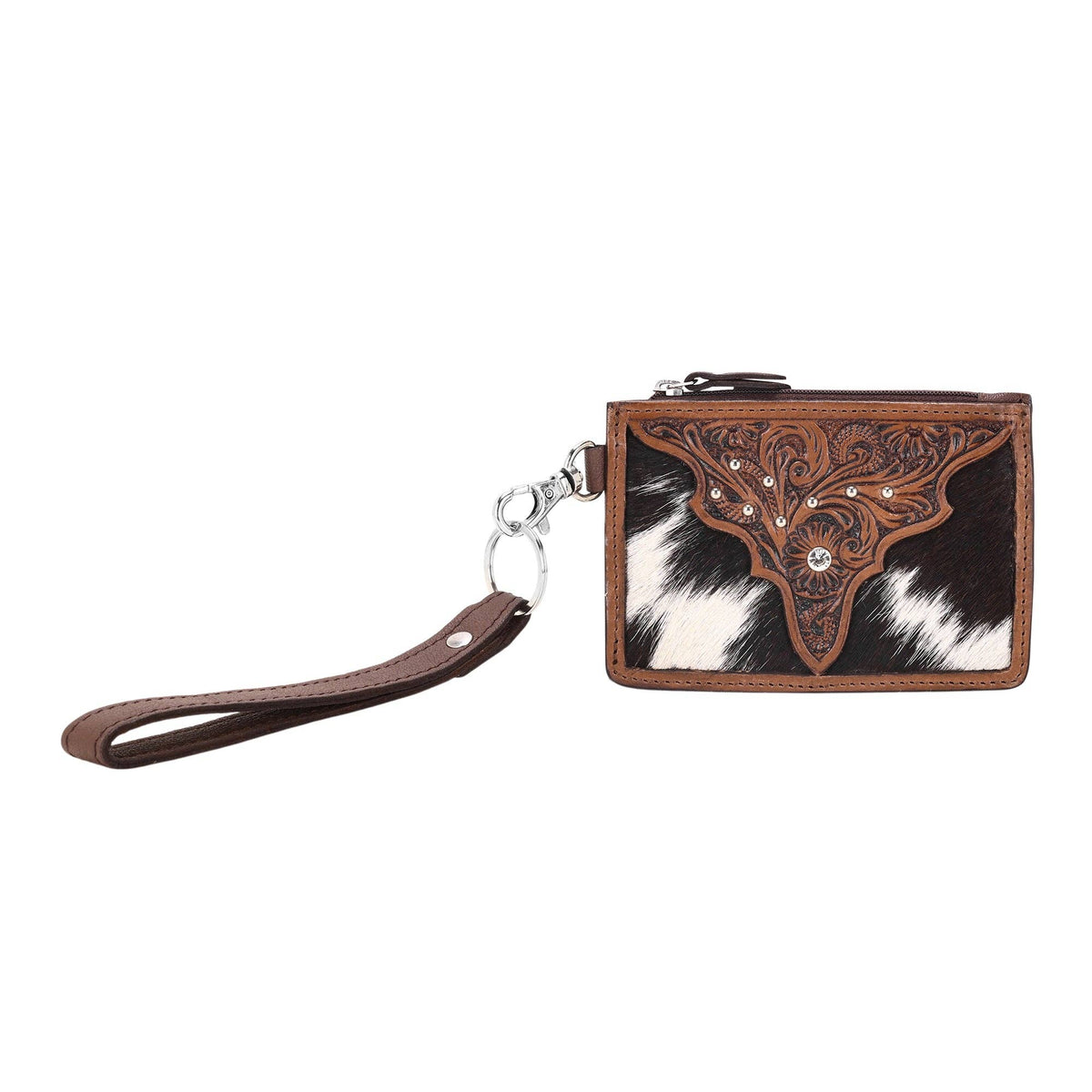 Myra Bag - Hand Hewn Card Holder for Women in brown with hair on and hand tooled detail - Brown