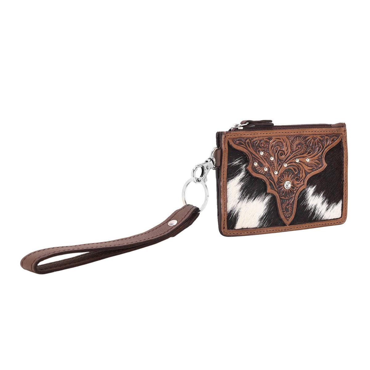 Myra Bag - Hand Hewn Card Holder for Women in brown with hair on and hand tooled detail - Brown