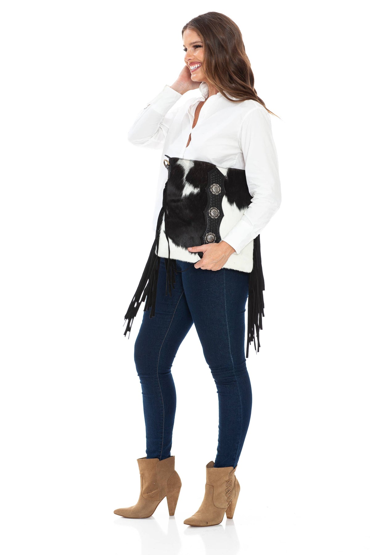 Leather Impressions Inc - American Bison Western Style Hair on Hide Fringe Crossbody - Black