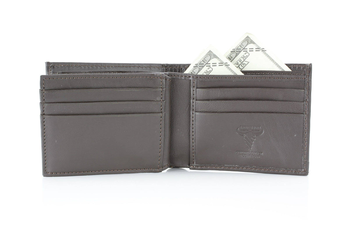 Leather Impressions Inc - Western Cowhide Bifold Wallet with Filigree Tooling & Concho - Long Horn