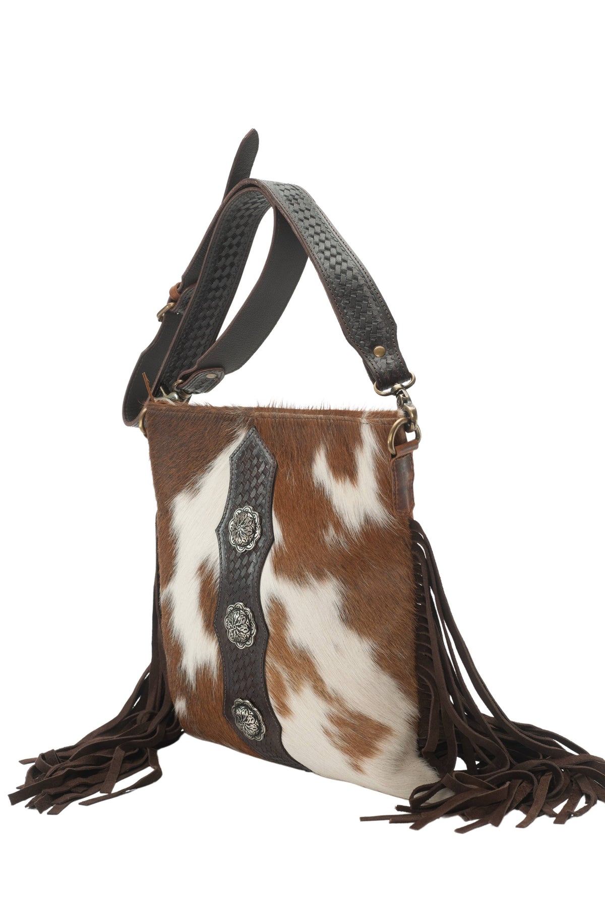 Leather Impressions Inc - American Bison Western Style Hair on Hide Fringe Crossbody - Black