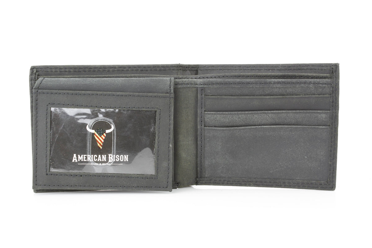 Leather Impressions Inc - Bi-Fold Wallet with Flag & Bison Skull ABMW 25-2008 - Black