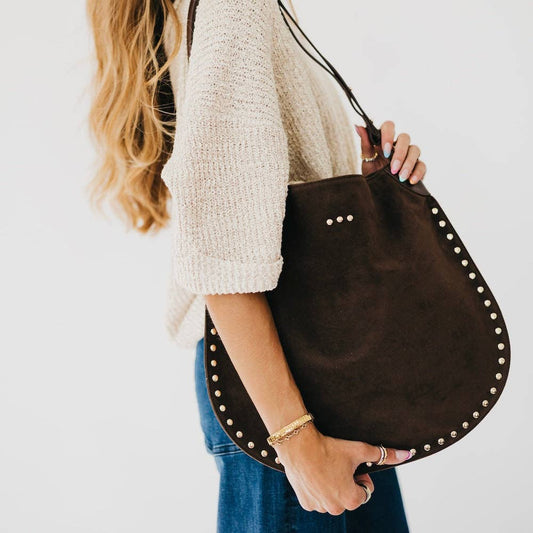 Pretty Simple - Rosalie Rivet Suede Hobo Bag - Chocolate