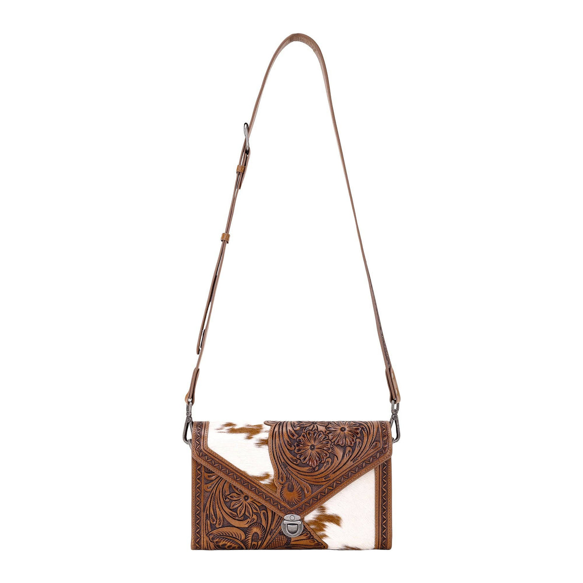 Myra Bag - Circe Hand Tooled Bag for Women in tan with hairon - Tan
