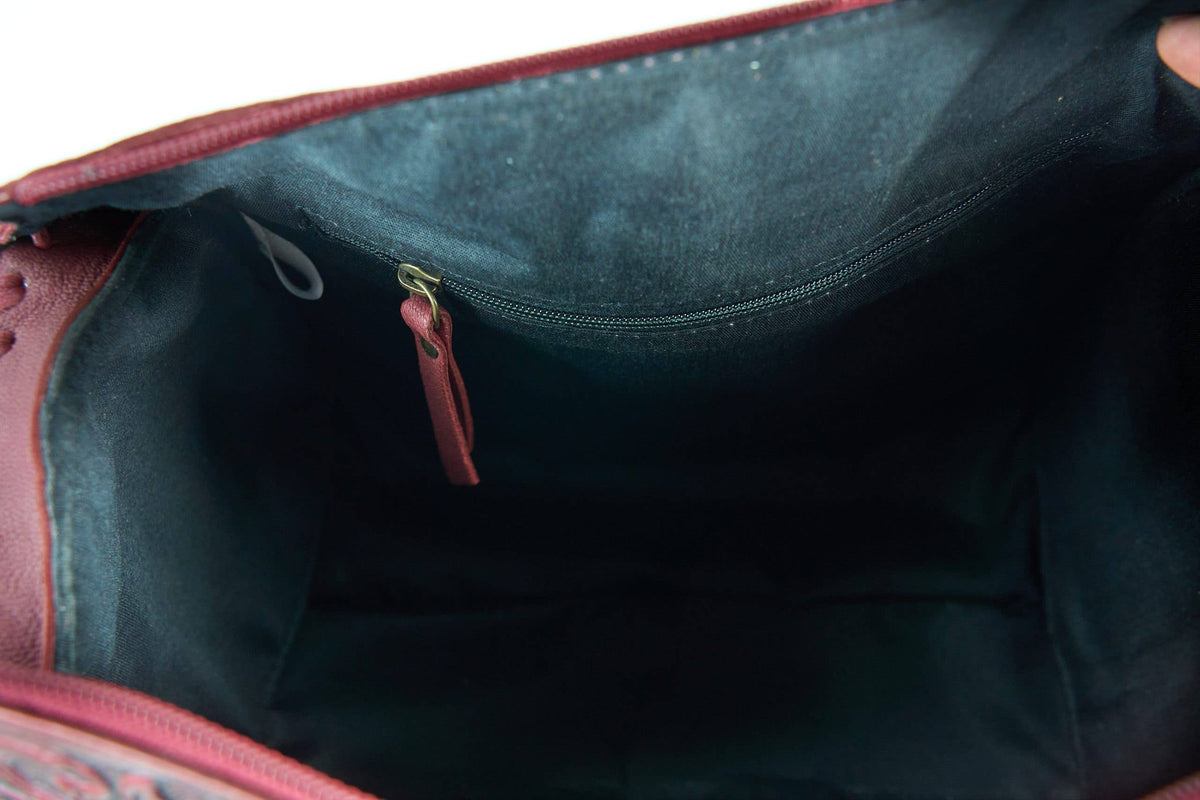 Leather Impressions Inc - Red Tooled Leather Barrel Bag – ABHB 18-26113