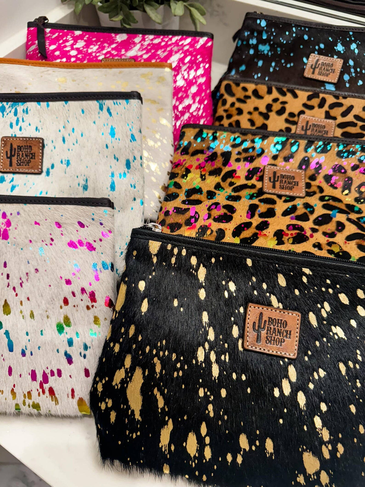 Boho Ranch Shop - Western Cowhide Makeup Bag Travel - BLACK + WHITE