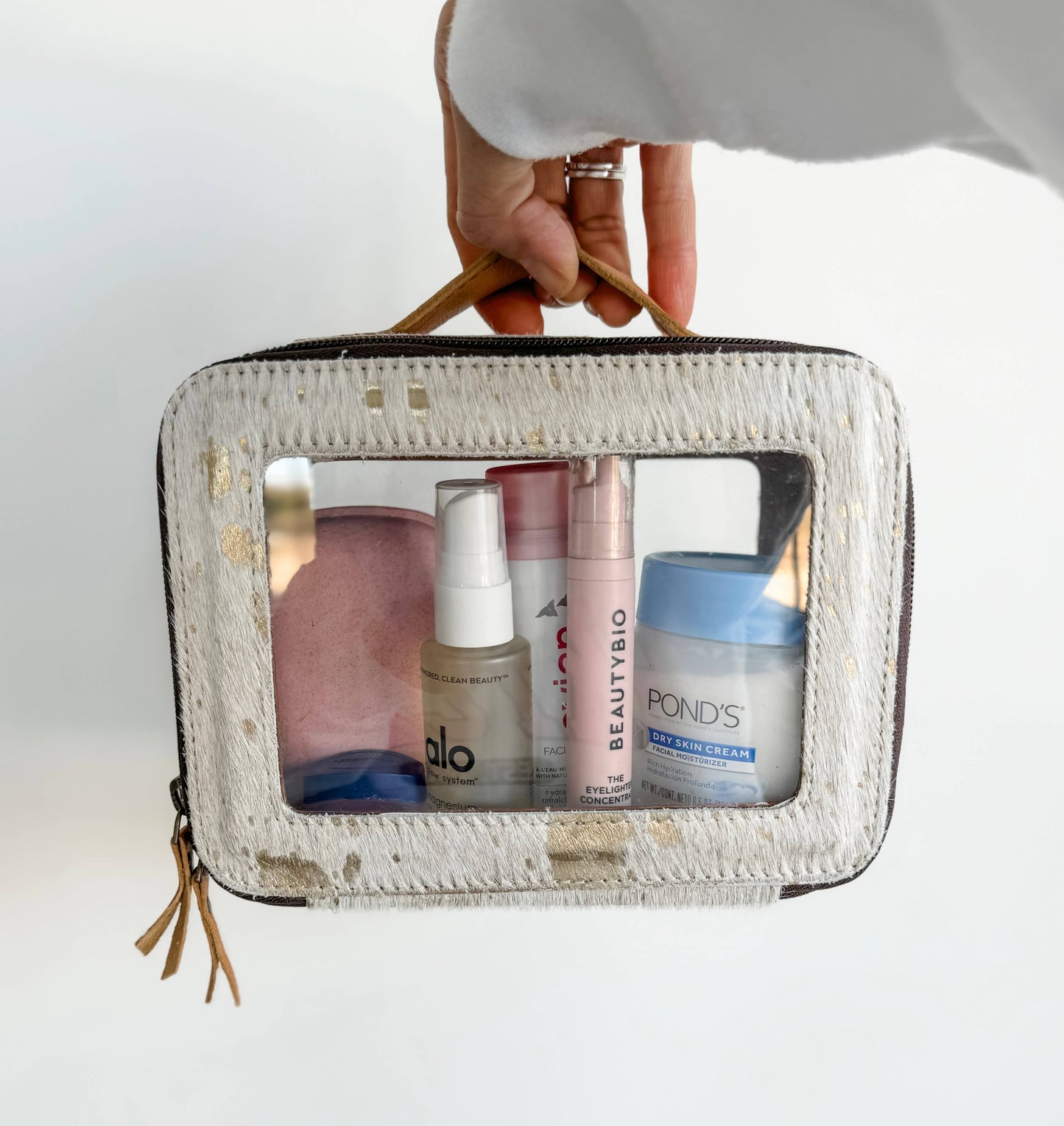 Boho Ranch Shop - Cowhide Cosmetic Case - Toiletry Makeup Travel Bag - BLACK + WHITE