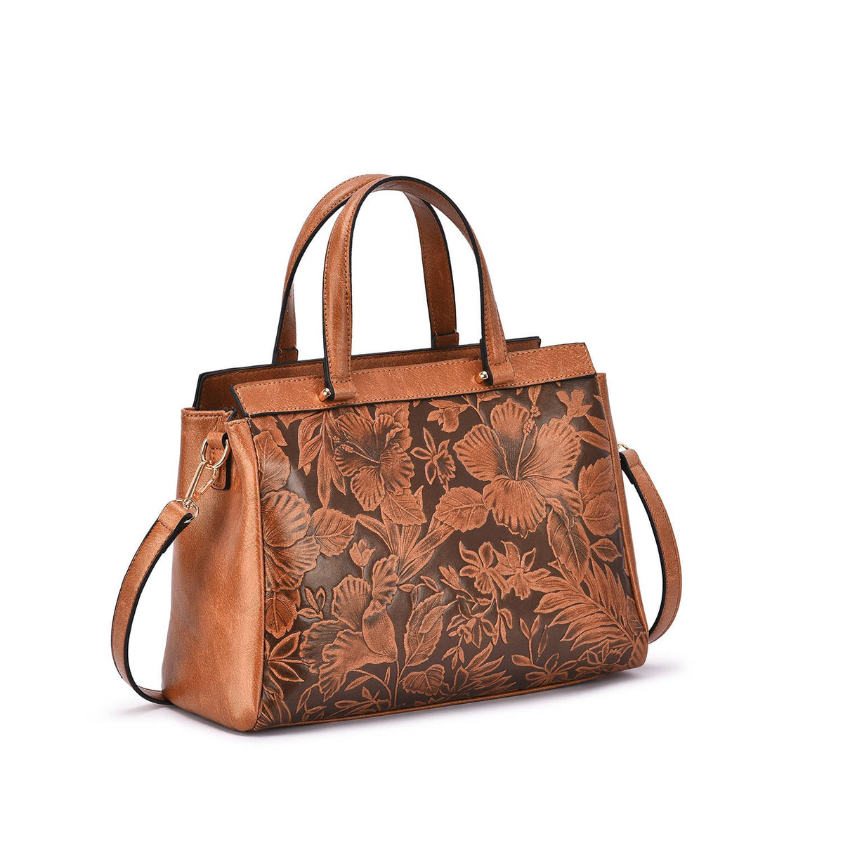 Salome 3D Embossed Floral Satchel - Black