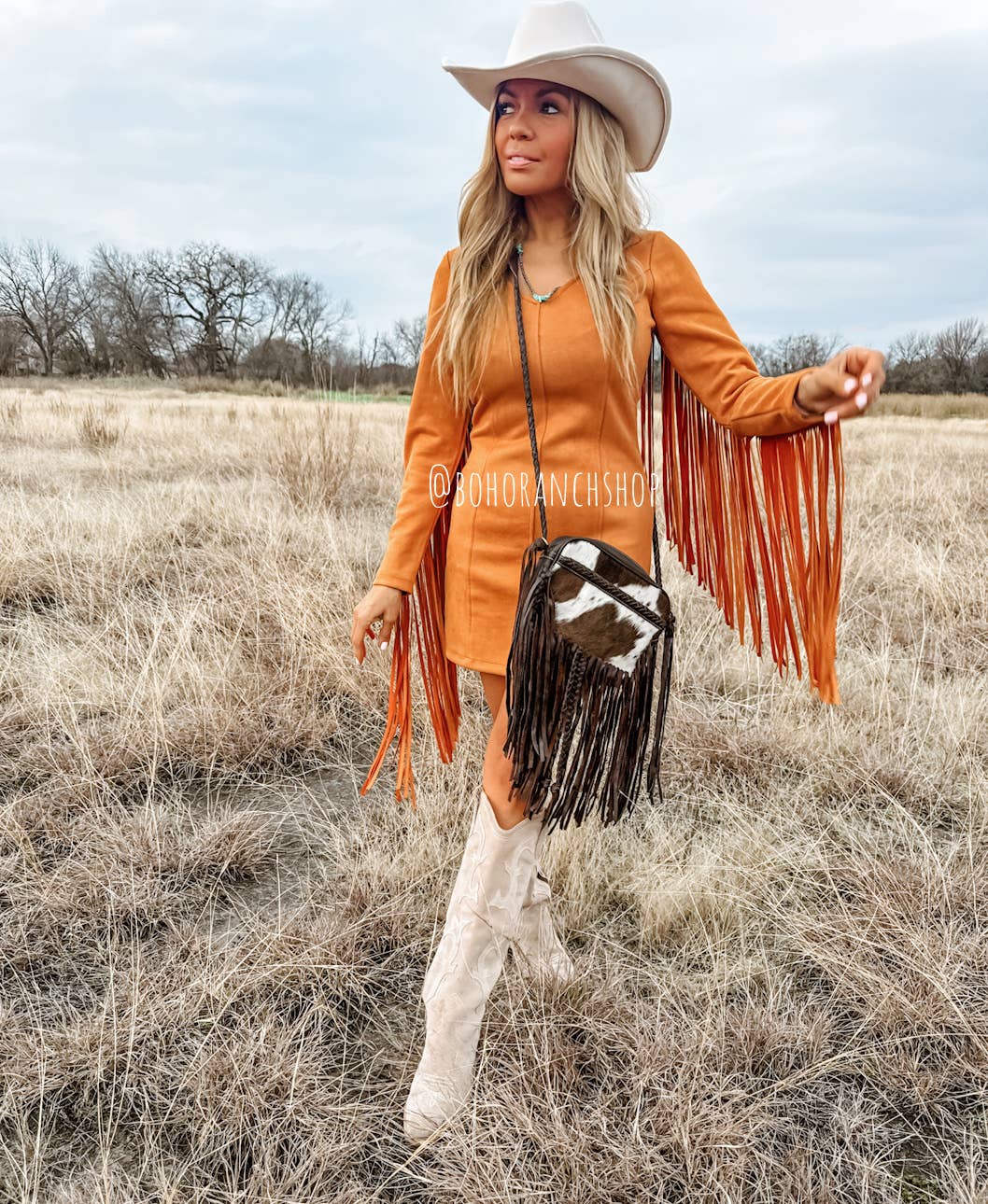 Boho Ranch Shop - THE MEGAN CROSSBODY cowhide Western Tooled Leather purse - BLACK + WHITE COWHIDE