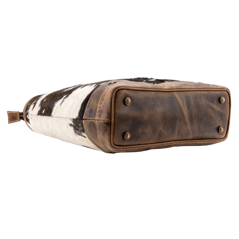 Sixtease Bags USA - Full Grain Leather & Acid Wash Cowhide Tote Bag - Women's - Tan/Gold