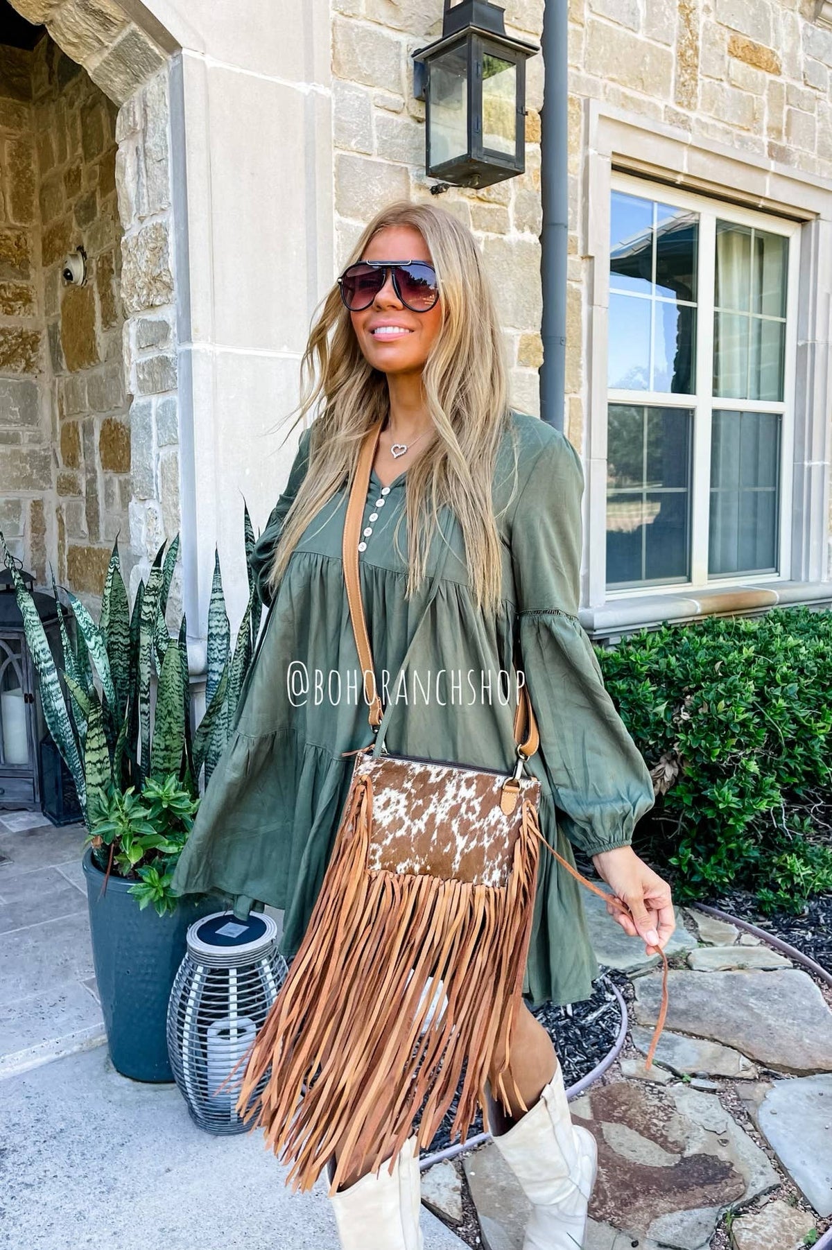 Boho Ranch Shop - THE JESSE CROSSBODY cowhide fringe tassel purse bag - BLACK LEATHER