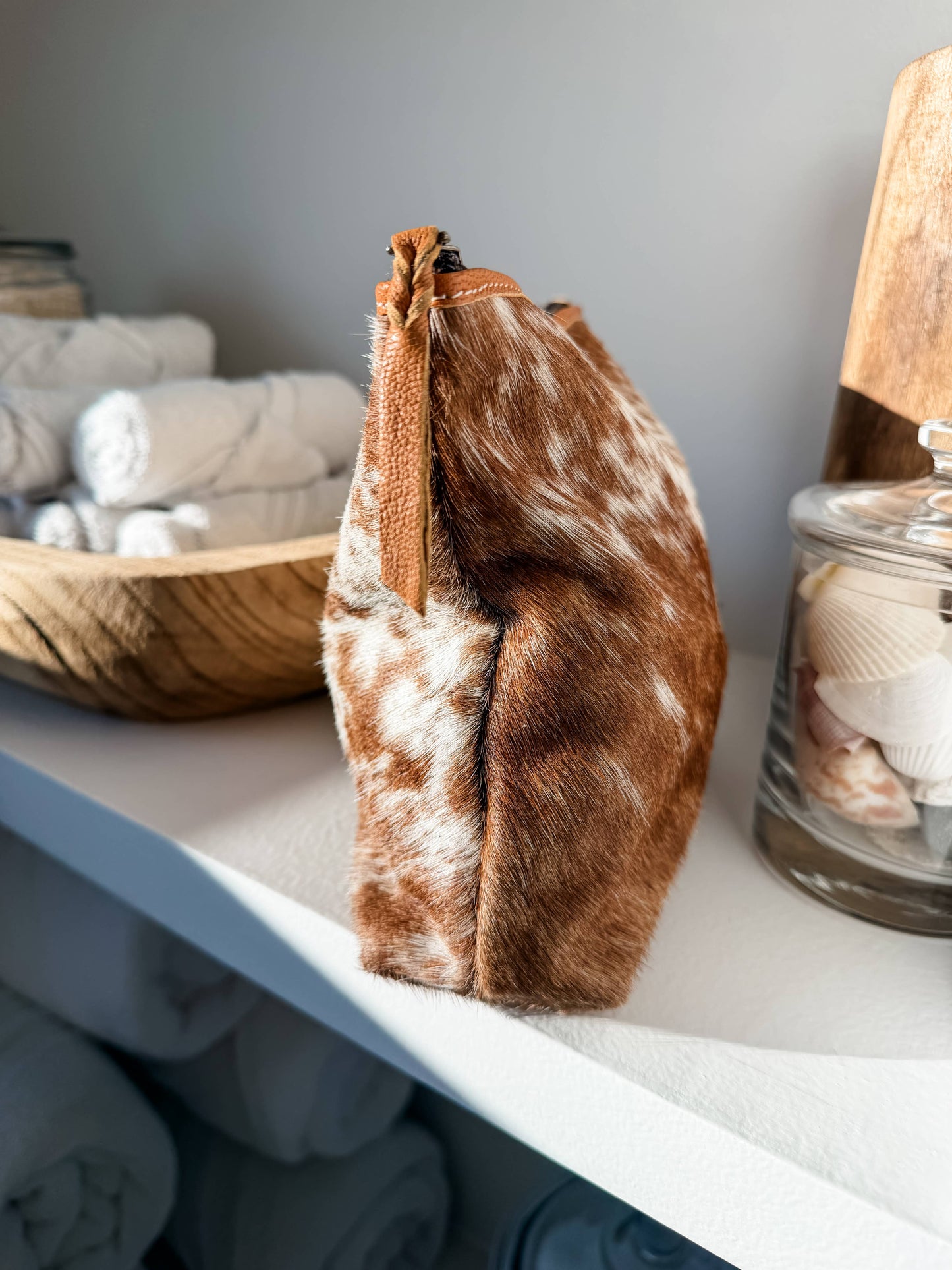 Boho Ranch Shop - Western Cowhide Makeup Bag Travel - BLACK + WHITE