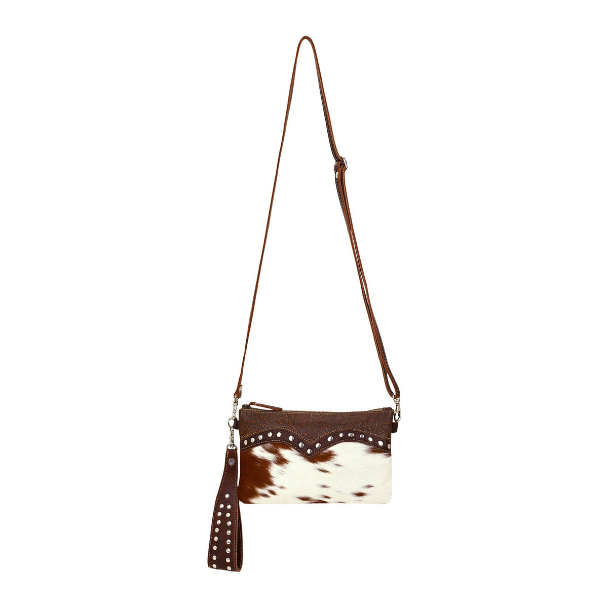 Myra Bag - Ocotillo Belt Bag for Women in brown with hair on cowhide and studs - Brown