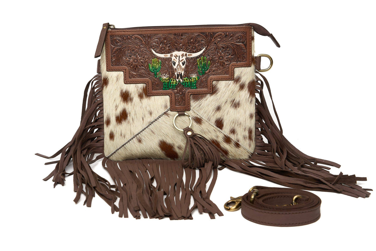 Leather Impressions Inc - Fringe Messenger Bag with Bison & Cactus ABHB 18-26108