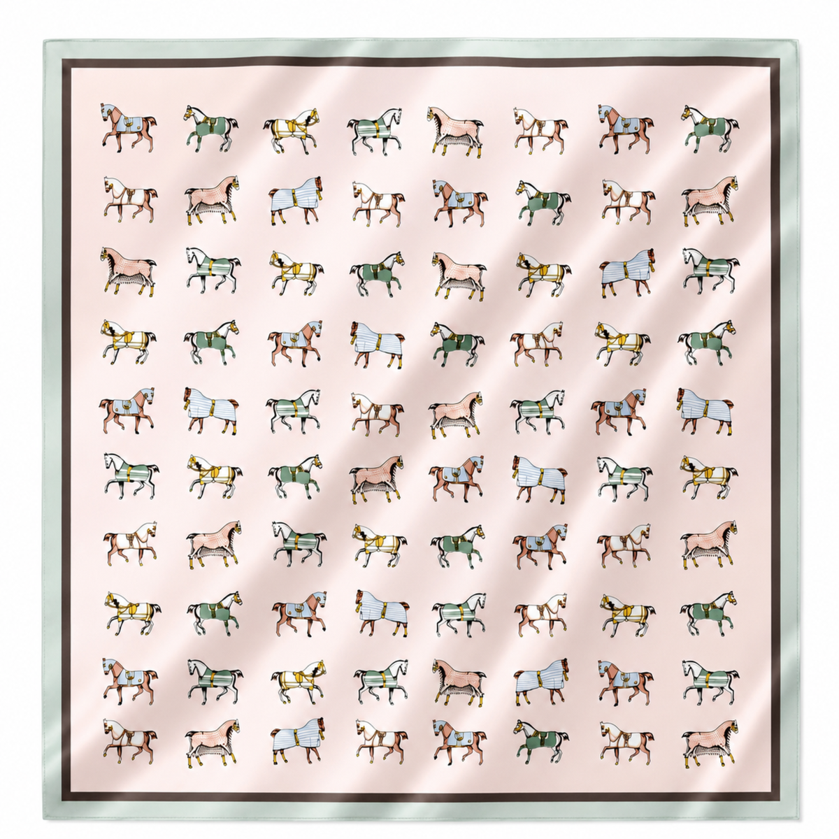 Ellison+Young - Equestrian Horse Print Satin Square Scarf - Classic Preppy - Preppy Green