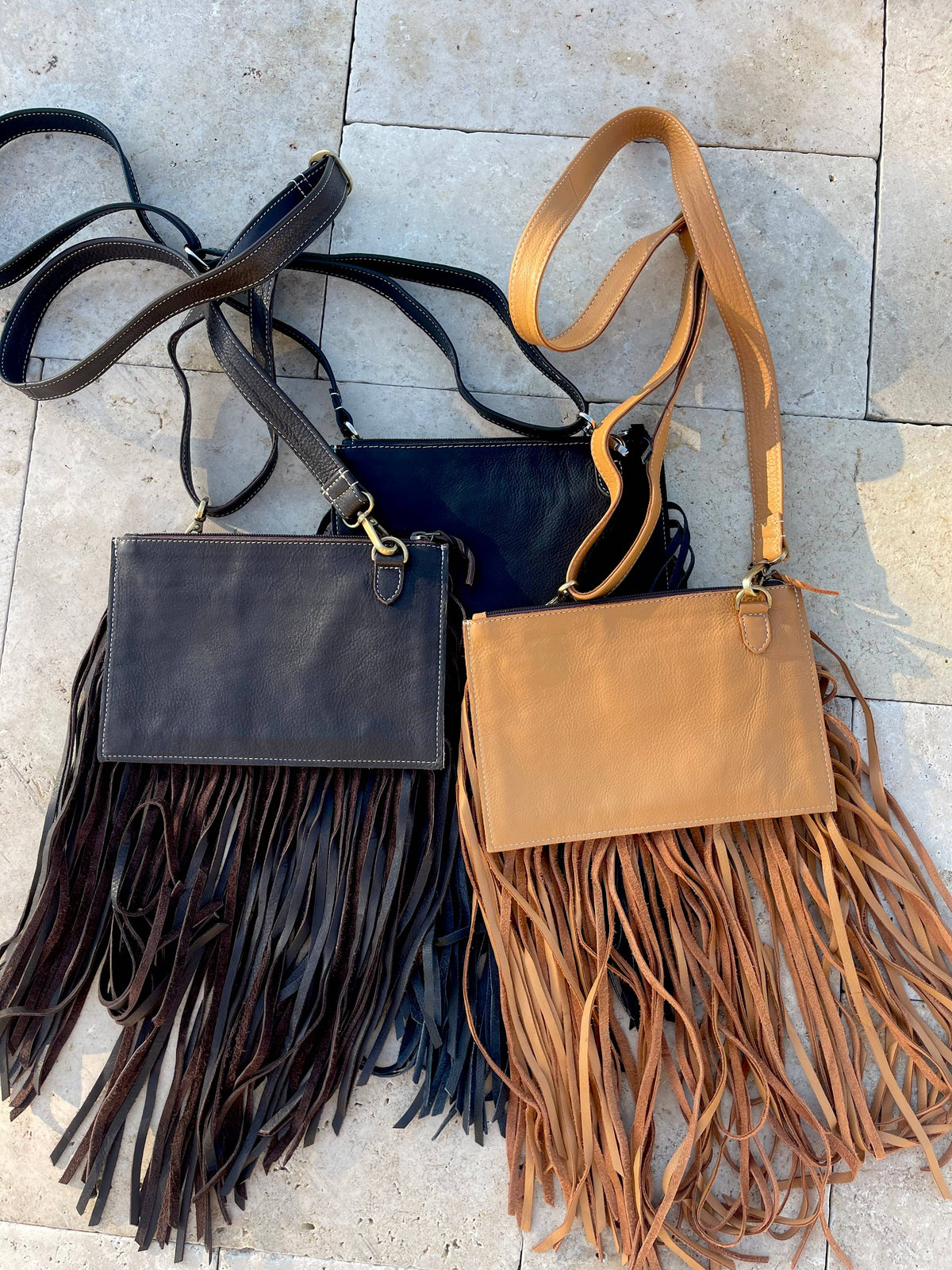 Boho Ranch Shop - THE JESSE CROSSBODY cowhide fringe tassel purse bag - BROWN LEATHER