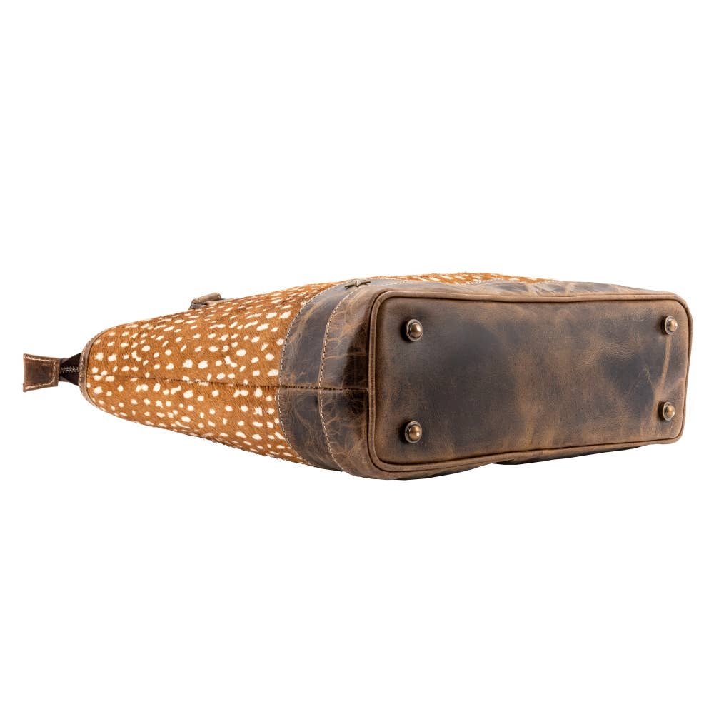 Deer Print Full Grain Leather & Cowhide Functional Tote Bag