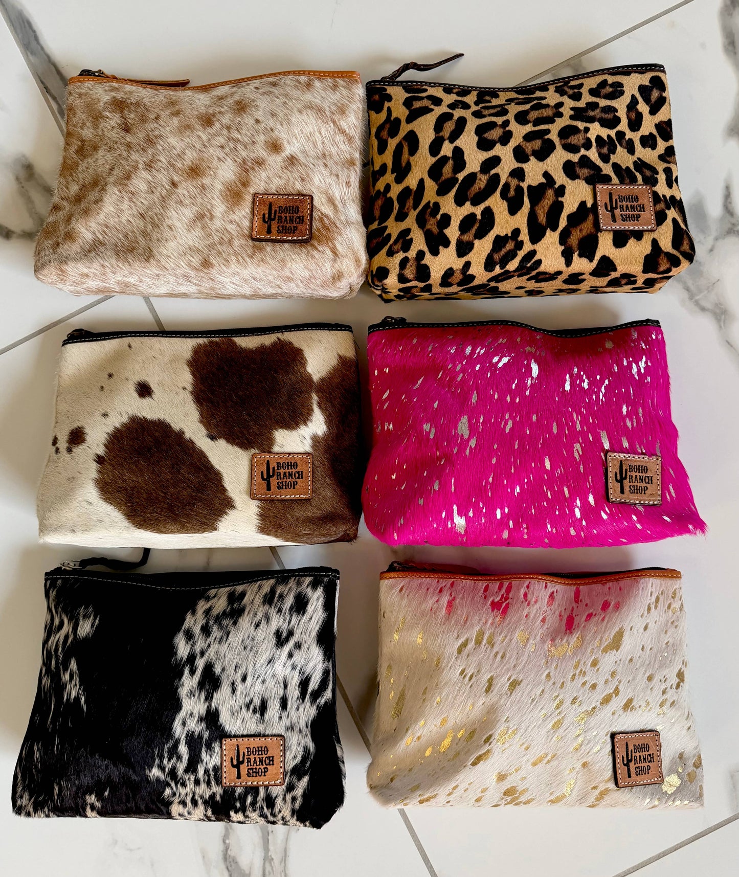 Boho Ranch Shop - Western Cowhide Makeup Bag Travel - BLACK + WHITE