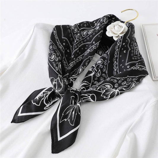 ACCITY - 27in Paisley Lace Print Satin Square Scarf Women_CWASC1435 - Black / (OS) 3