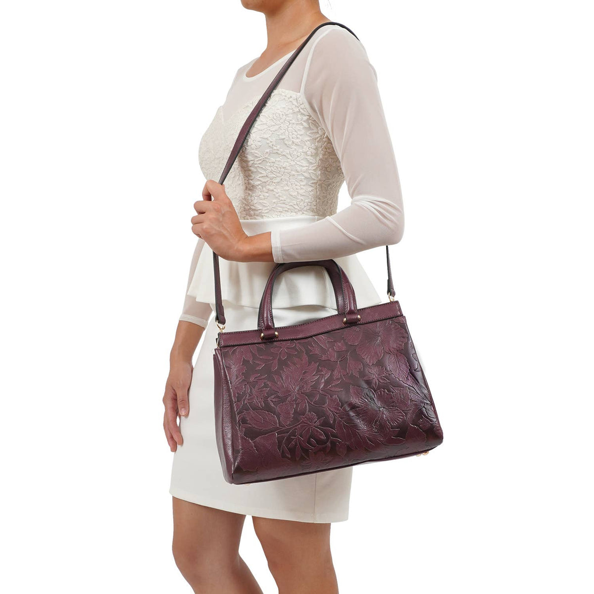 Salome 3D Embossed Floral Satchel - Black