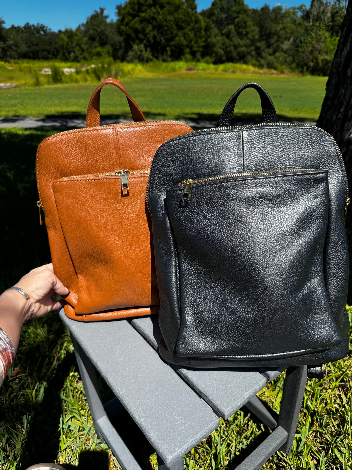 Italian Leather Top Handle Convertible Backpack
