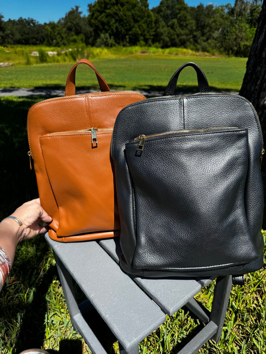 Italian Leather Top Handle Convertible Backpack